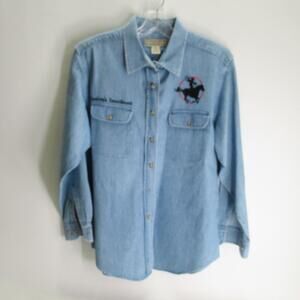 Cambridge Clothing Co Denim Top Women L Cowboys Sweetheart Rodeo Cotton Blue